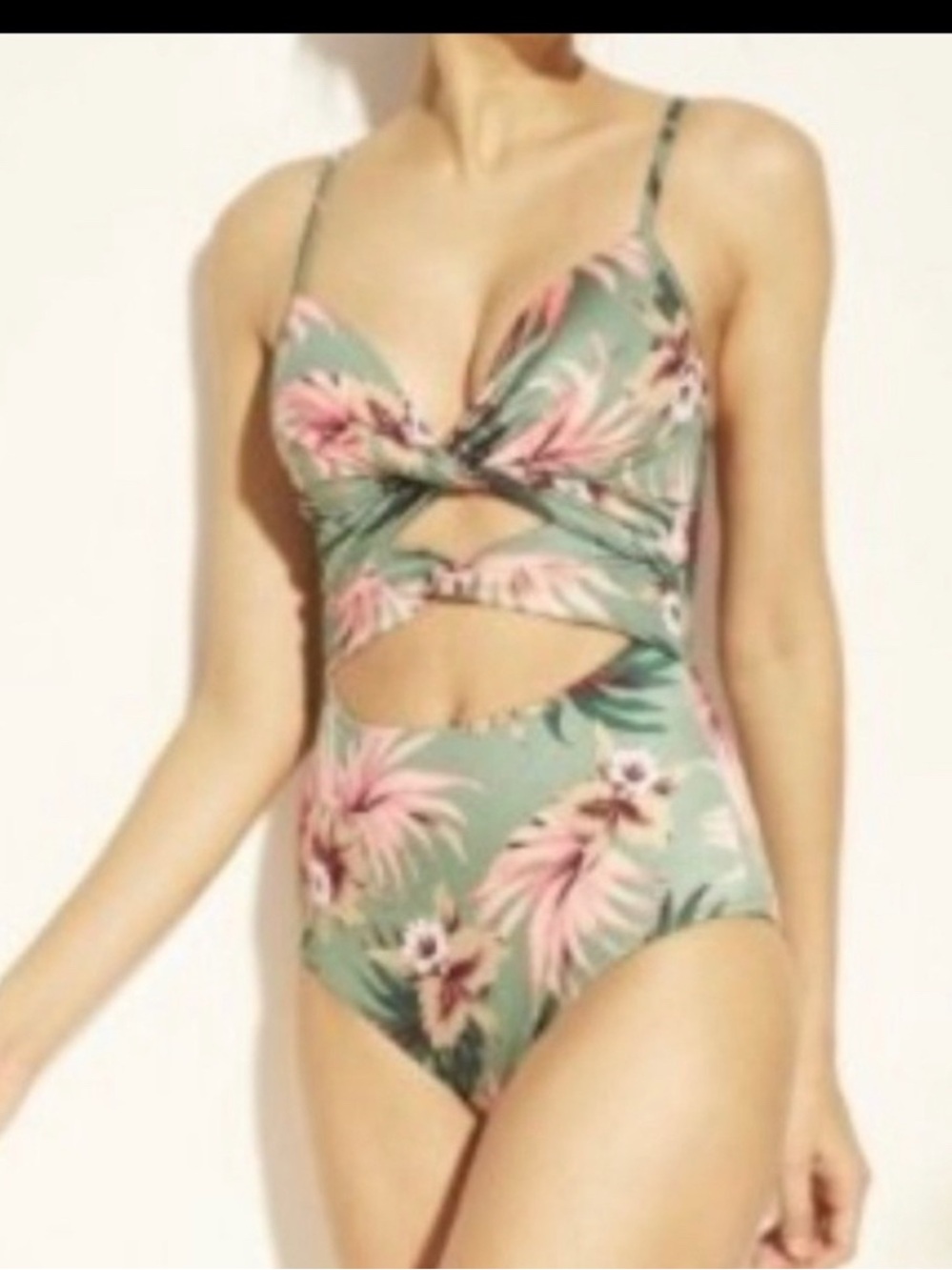 Shade & shore Tropical Cutout One-Piece Swimsuit - Sage & Pink Floral